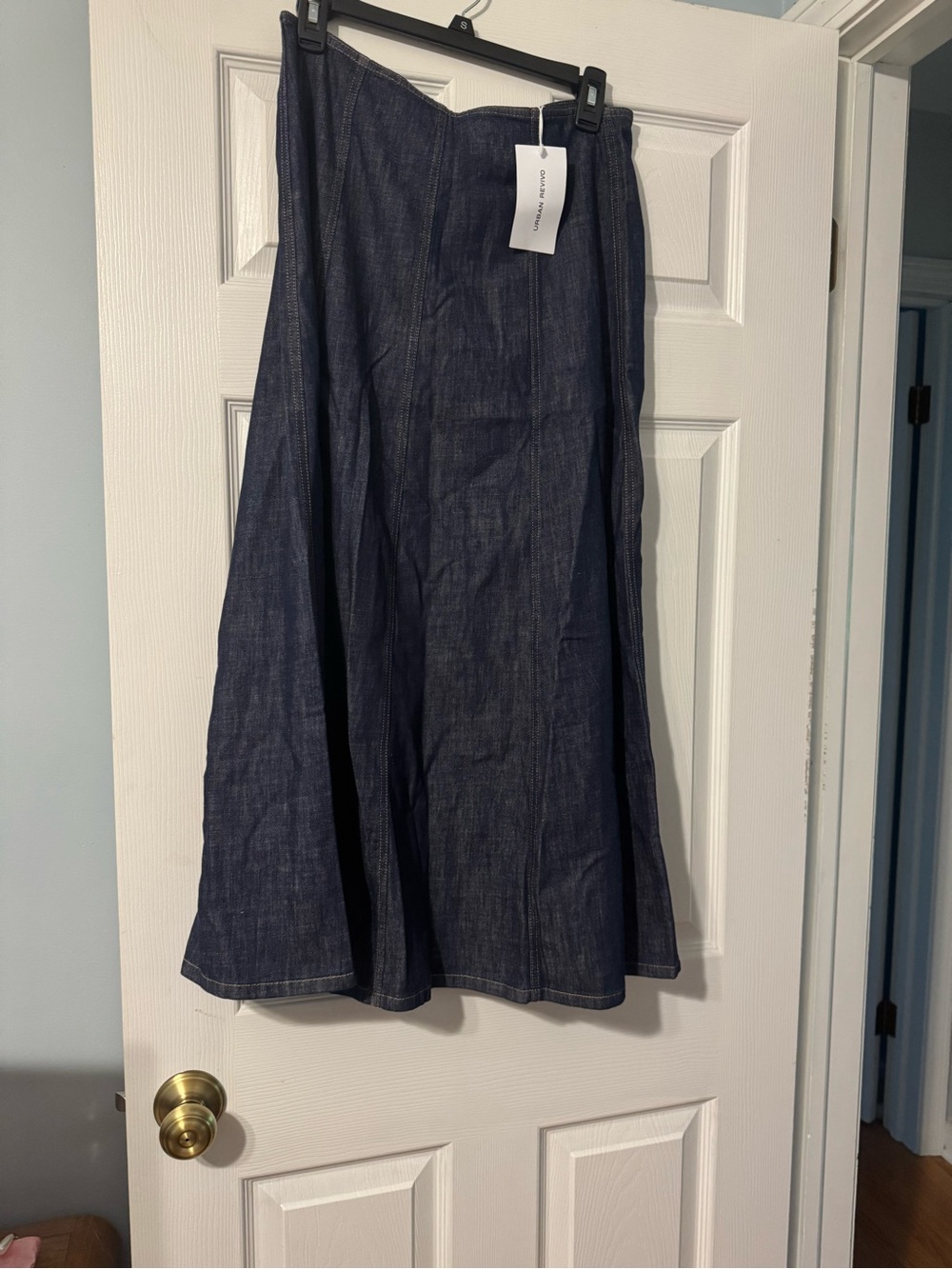 Classic Dark Blue Denim Midi Skirt